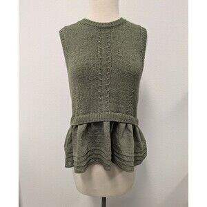 Simply Vera Wang Olive Green Layered Open Knit Sweater Peplum Top sz S Hipster